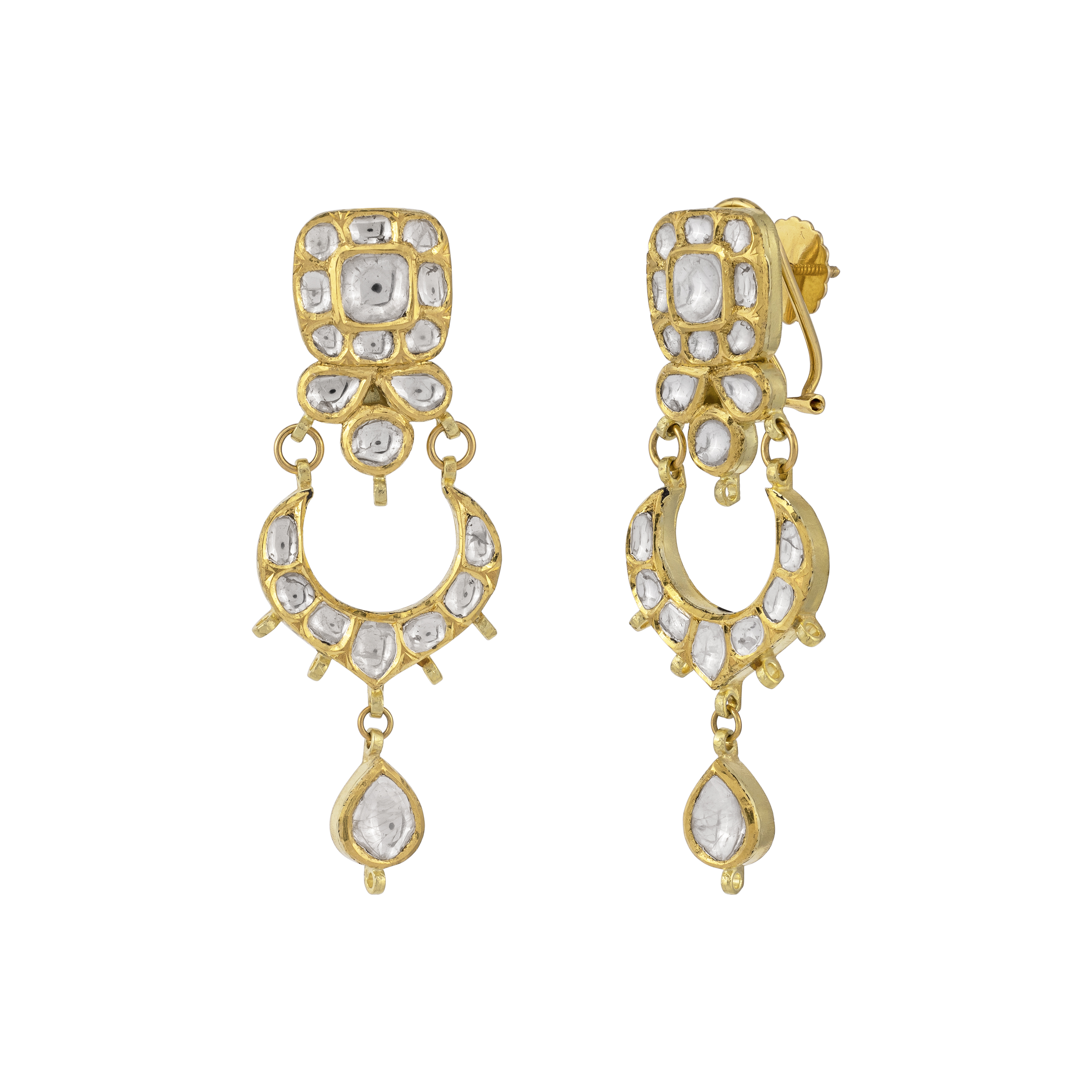 Chandbali Polki Earrings with Teardrop Accents and Pearls